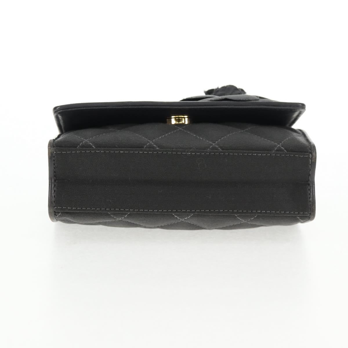 CHANEL Matelasse Camellia Chain Shoulder Bag Satin Gray Gold CC Auth 143981V