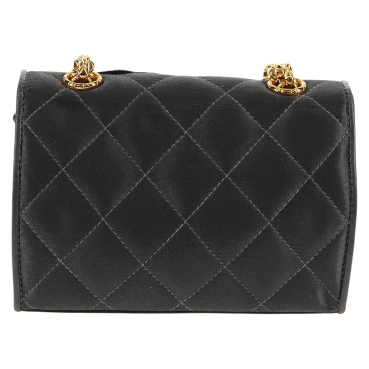 CHANEL Matelasse Camellia Chain Shoulder Bag Satin Gray Gold CC Auth 143981V