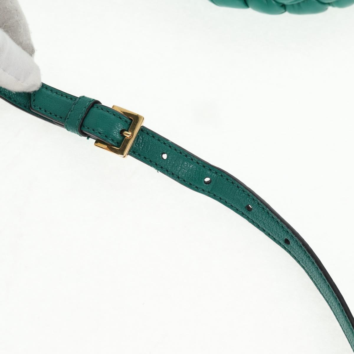 Miu Miu Matelasse Hand Bag Leather 2way Green Gold Auth 143983M