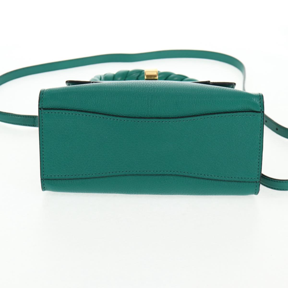 Miu Miu Matelasse Hand Bag Leather 2way Green Gold Auth 143983M