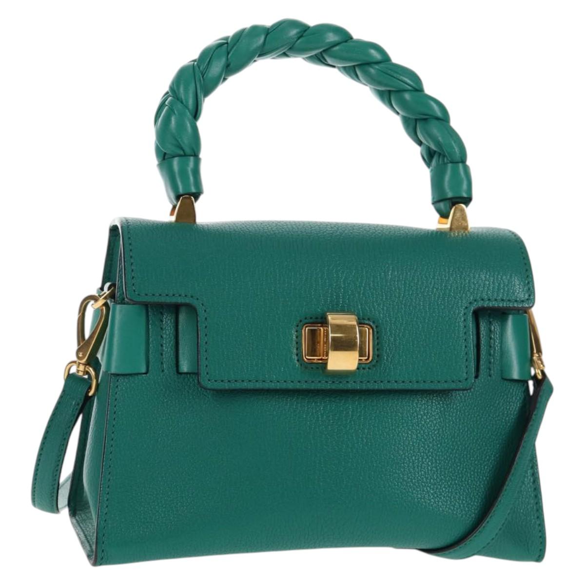 Miu Miu Matelasse Hand Bag Leather 2way Green Gold Auth 143983M
