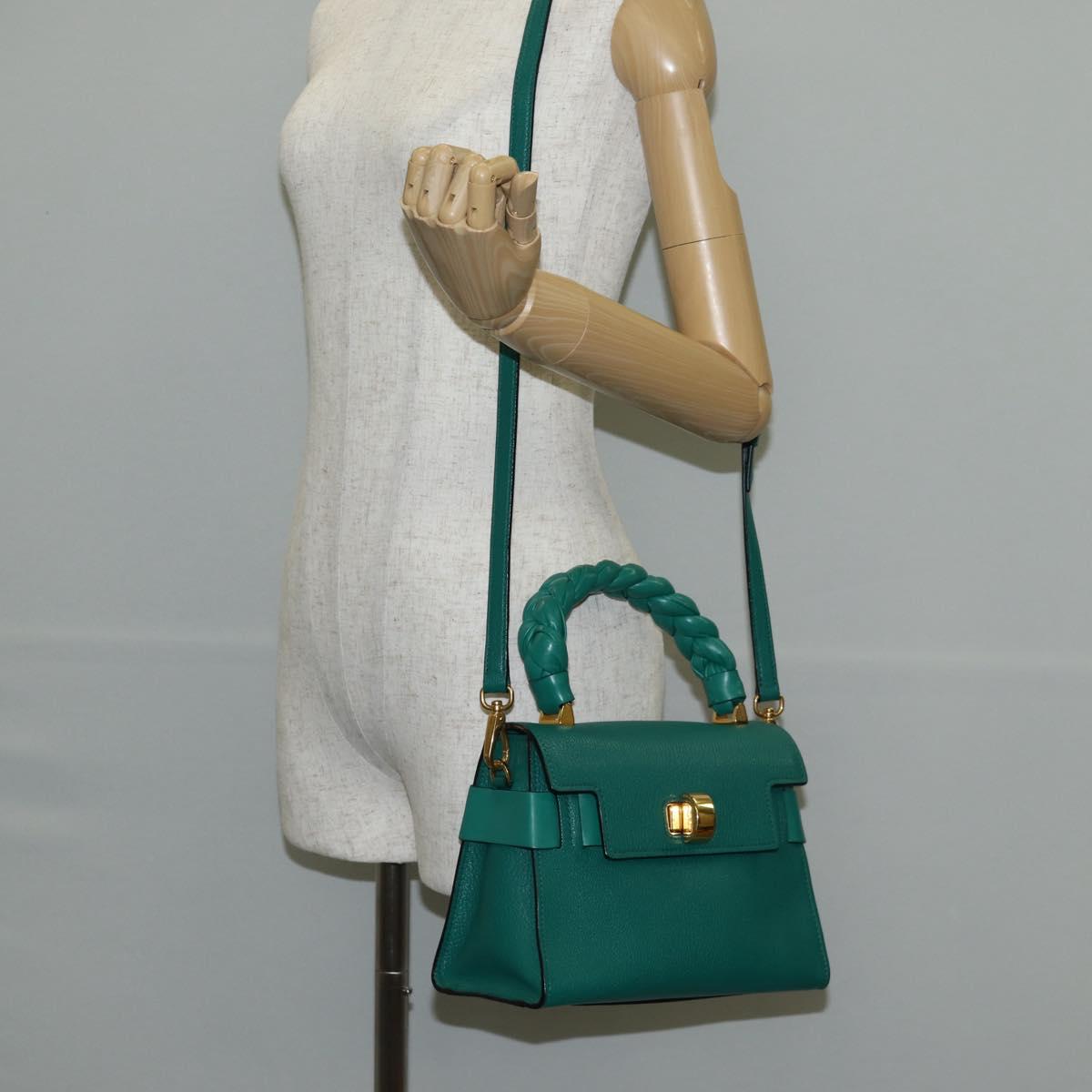 Miu Miu Matelasse Hand Bag Leather 2way Green Gold Auth 143983M