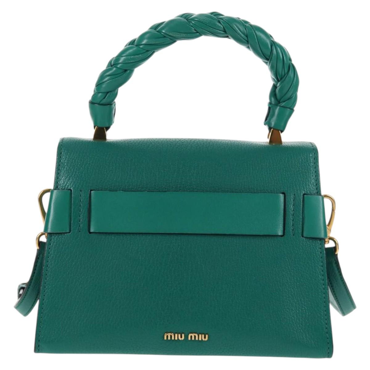 Miu Miu Matelasse Hand Bag Leather 2way Green Gold Auth 143983M