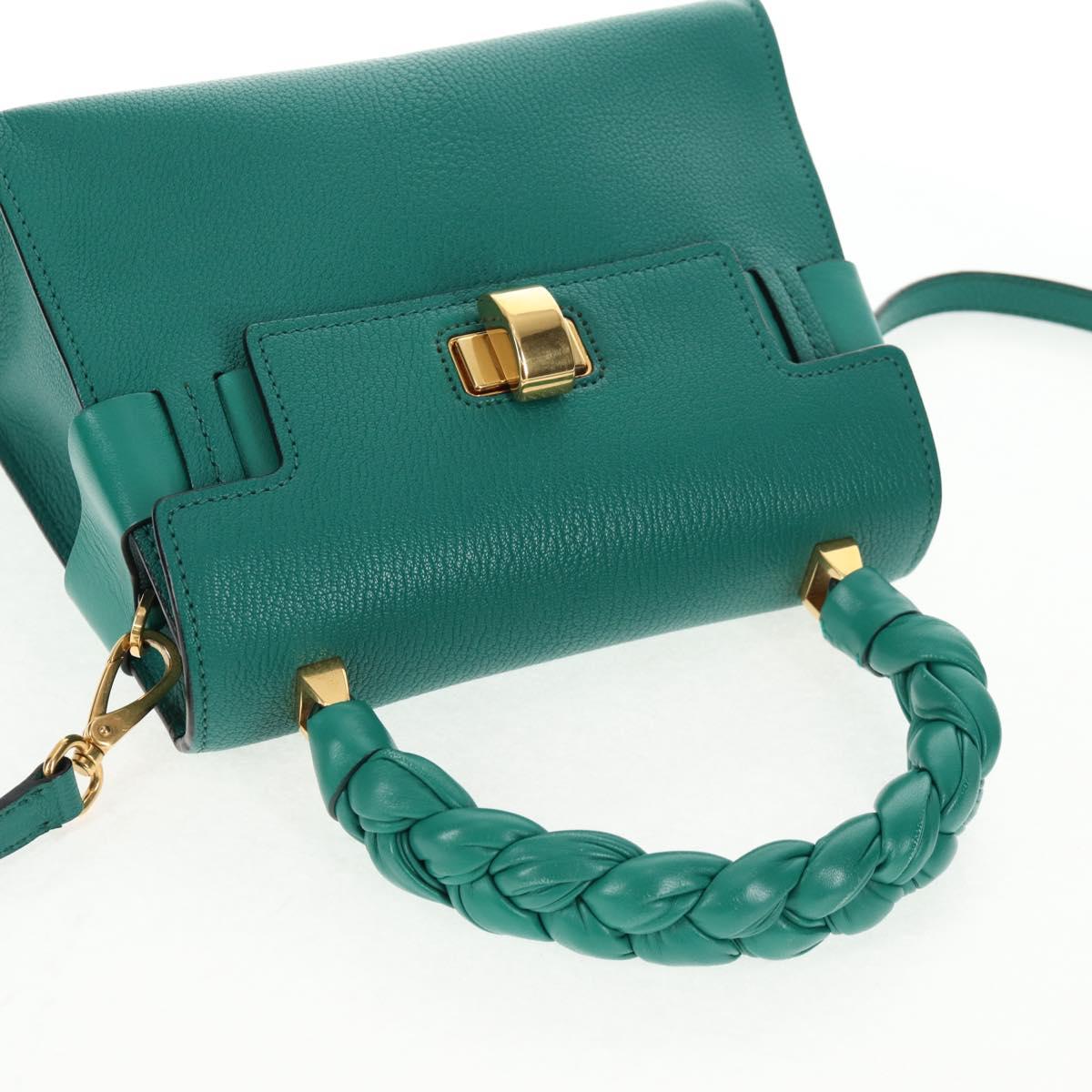 Miu Miu Matelasse Hand Bag Leather 2way Green Gold Auth 143983M