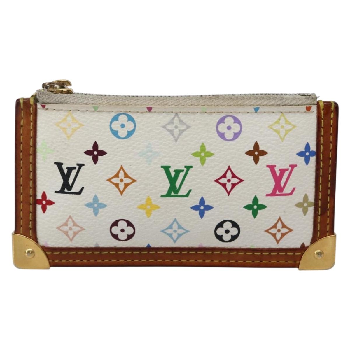 LOUIS VUITTON Multicolor Pochette Cles Coin Purse White M92655 LV Auth 143993
