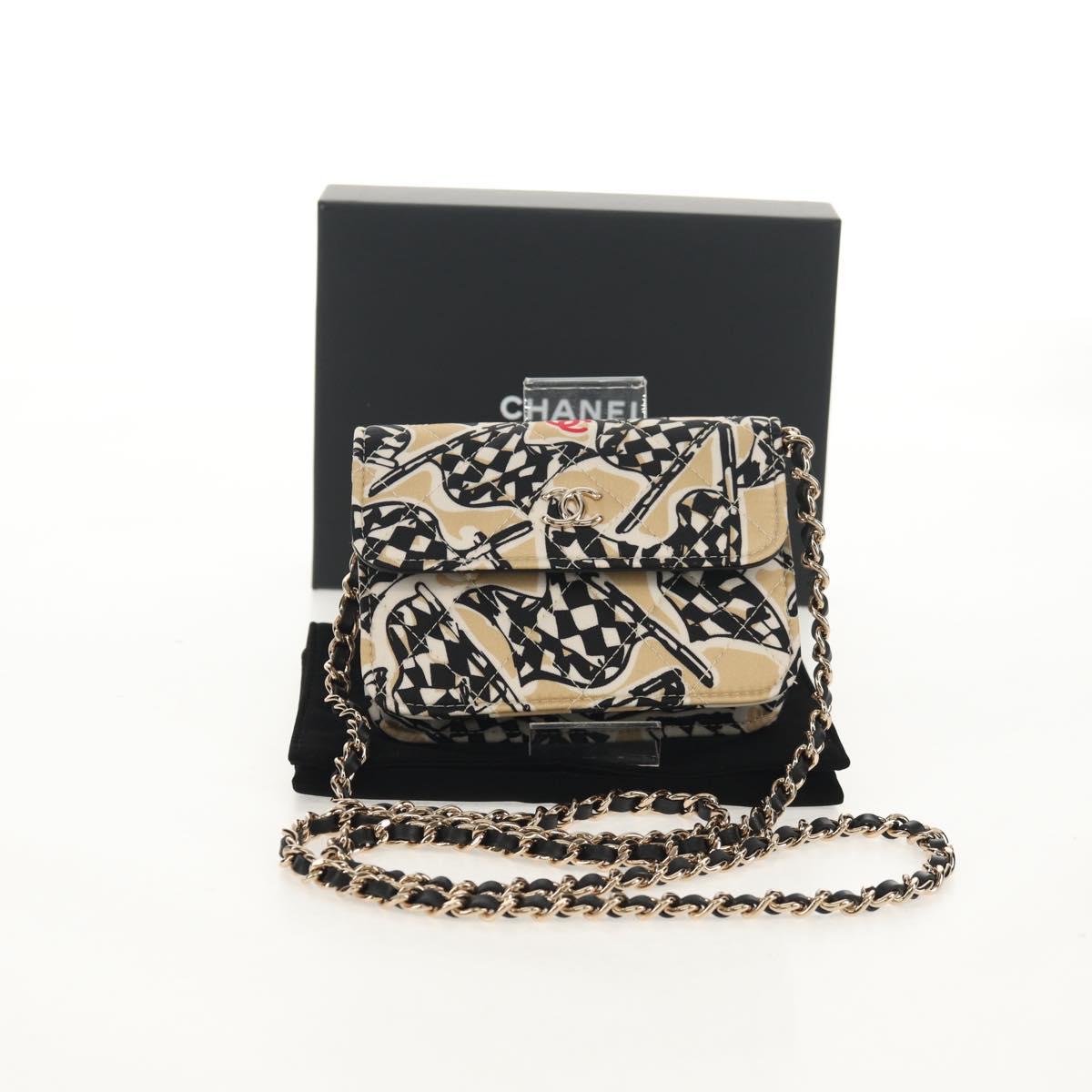 CHANEL Matelasse Chain Shoulder Bag Nylon Brown Gold CC Auth 144002M