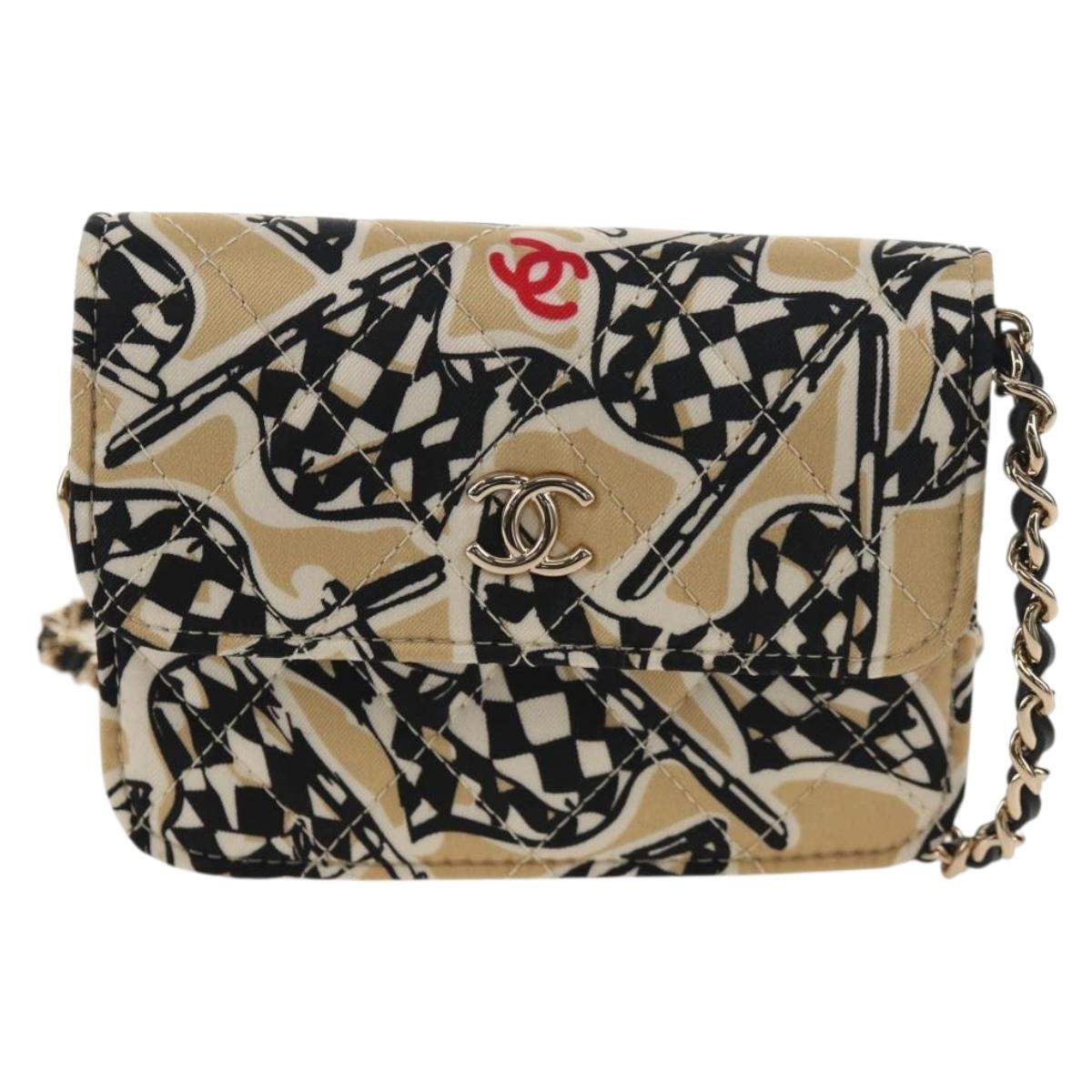 CHANEL Matelasse Chain Shoulder Bag Nylon Brown Gold CC Auth 144002AM