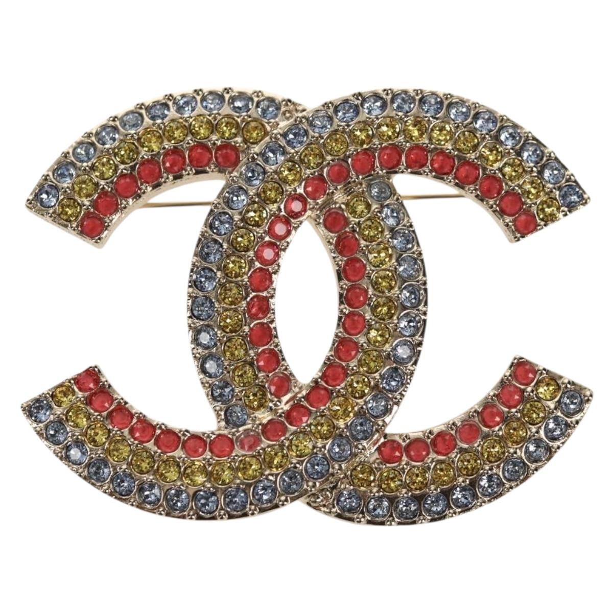 CHANEL COCO Mark Brooch metal Multicolor CC Auth 144003SM
