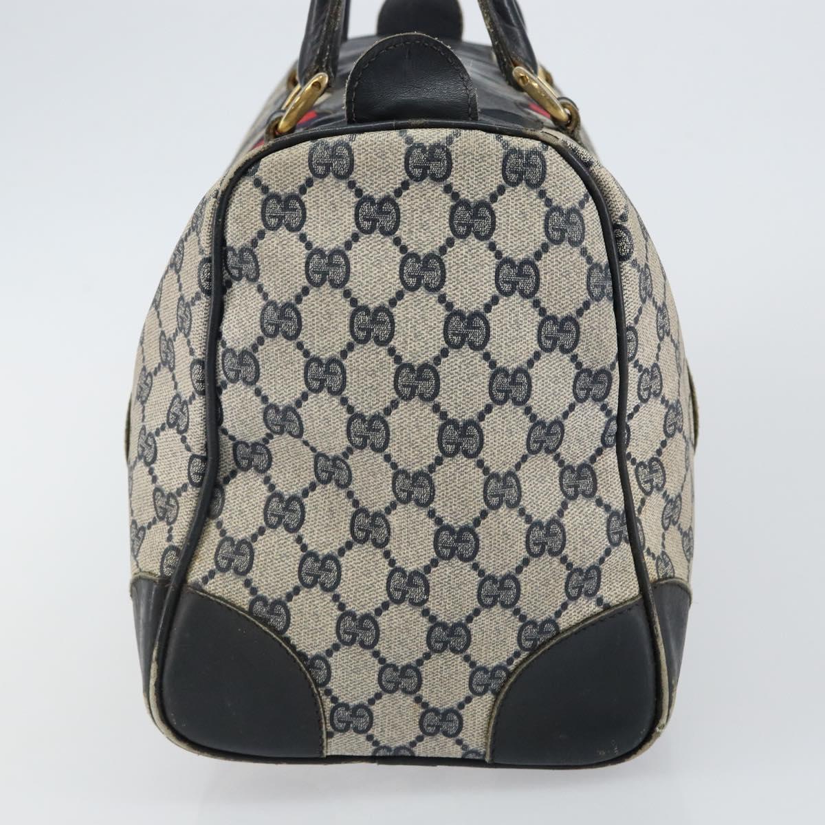 GUCCI GG Supreme Sherry Line Boston Bag PVC Navy Gold Auth 144080
