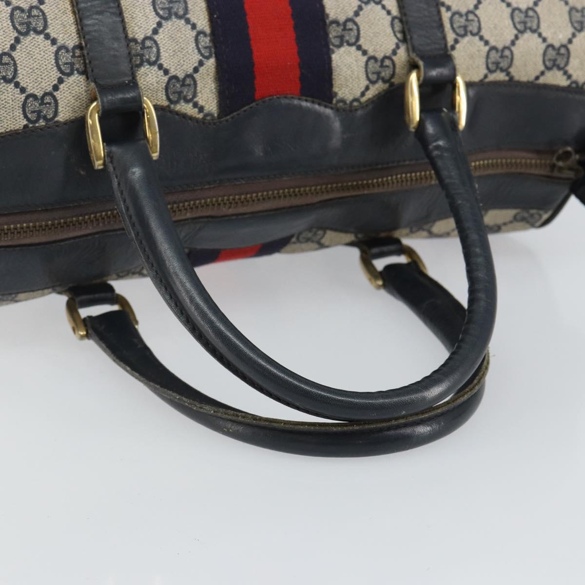 GUCCI GG Supreme Sherry Line Boston Bag PVC Navy Gold Auth 144080