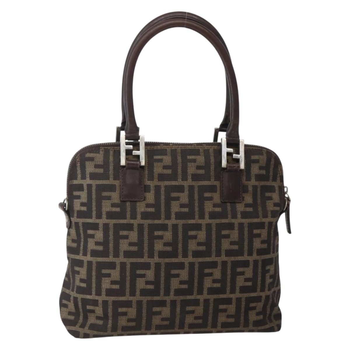 FENDI Zucca Canvas Hand Bag Brown Black Silver Auth 144082