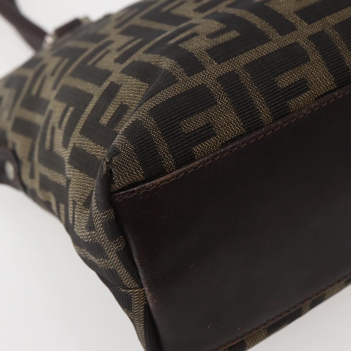 FENDI Zucca Canvas Hand Bag Brown Black Silver Auth 144082