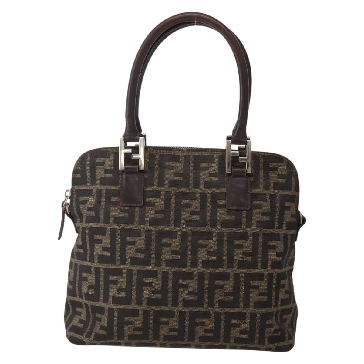 FENDI Zucca Canvas Hand Bag Brown Black Silver Auth 144082