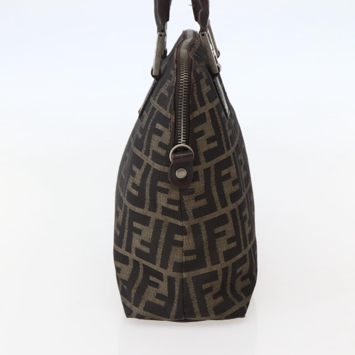 FENDI Zucca Canvas Hand Bag Brown Black Silver Auth 144082