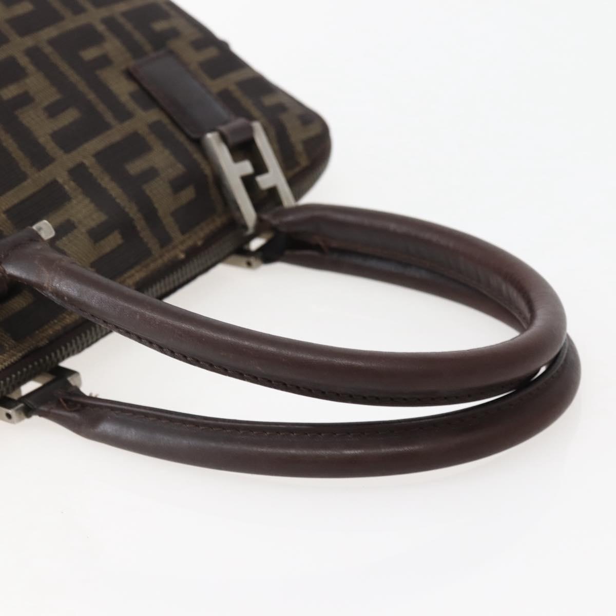 FENDI Zucca Canvas Hand Bag Brown Black Silver Auth 144082