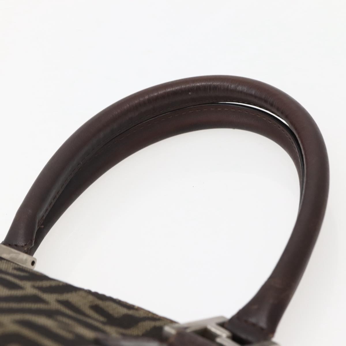 FENDI Zucca Canvas Hand Bag Brown Black Silver Auth 144082