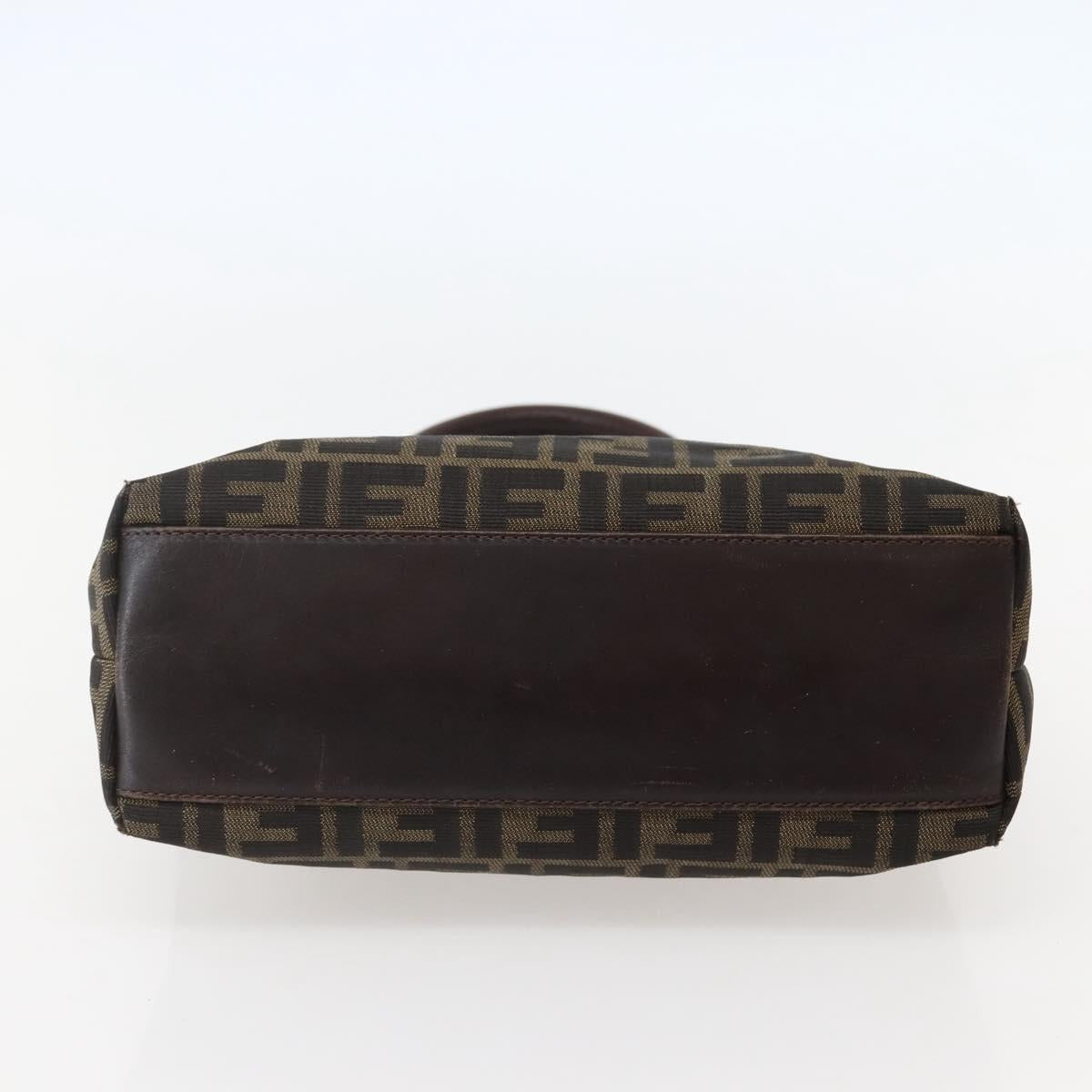 FENDI Zucca Canvas Hand Bag Brown Black Silver Auth 144082
