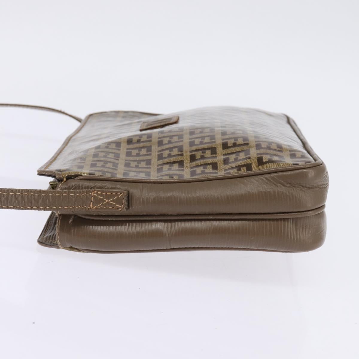 FENDI Zucchino Canvas Shoulder Bag Enamel Beige Auth 144084