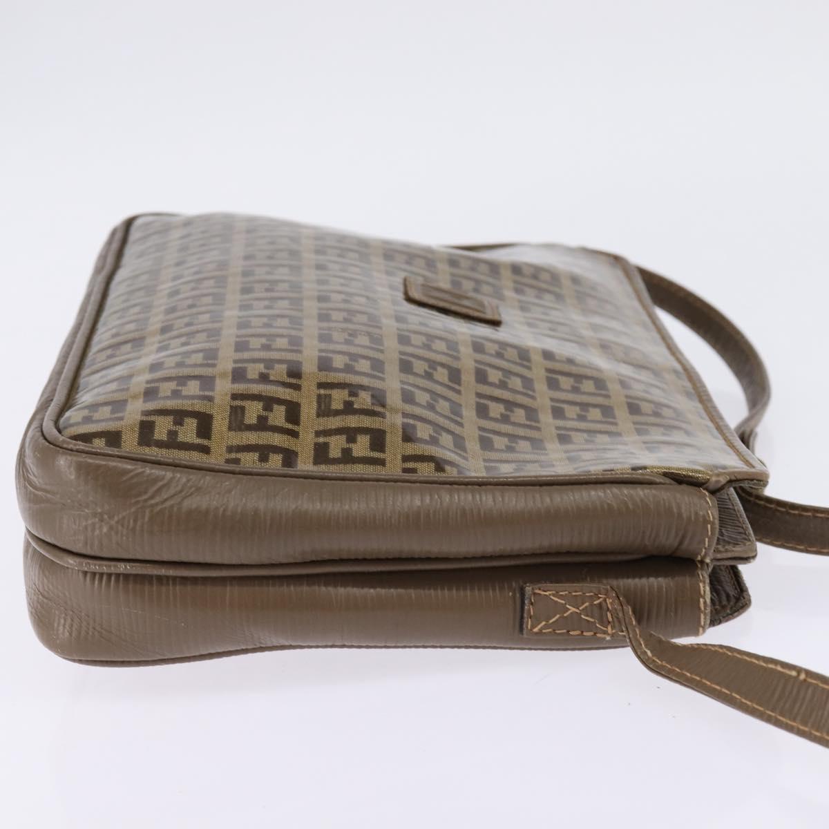 FENDI Zucchino Canvas Shoulder Bag Enamel Beige Auth 144084