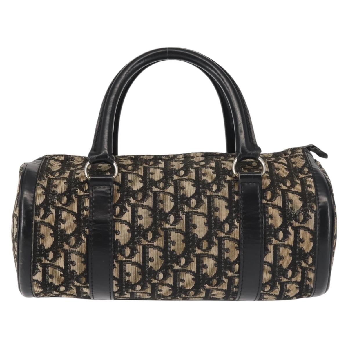 Christian Dior Trotter Canvas Hand Bag Black Silver Auth 144090