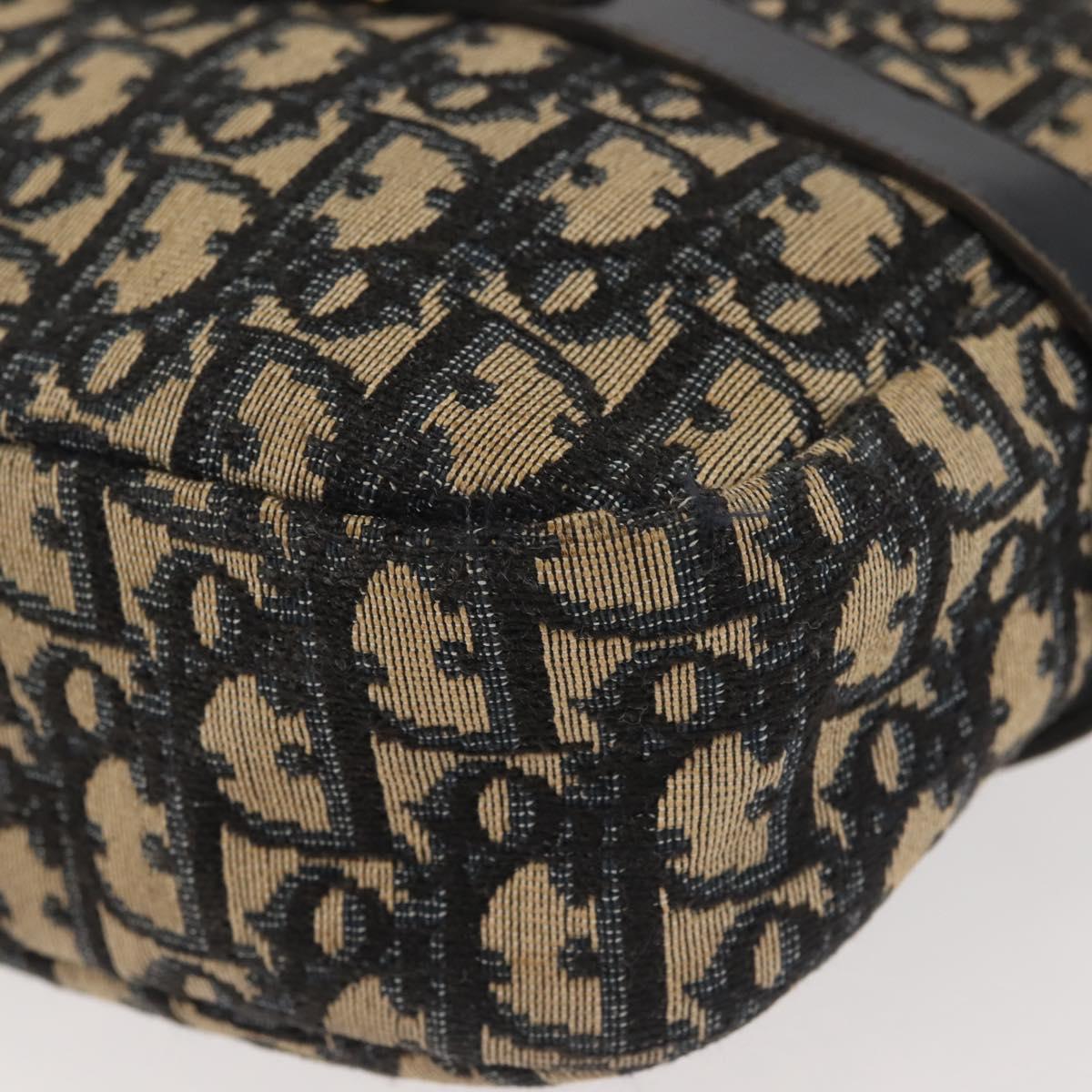 Christian Dior Trotter Canvas Shoulder Bag Navy Gold Auth 144091