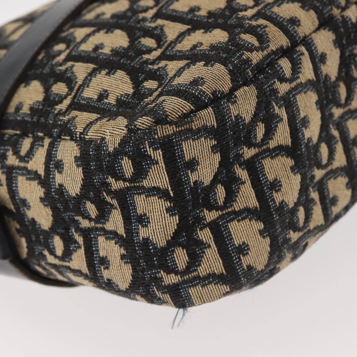 Christian Dior Trotter Canvas Shoulder Bag Navy Gold Auth 144091