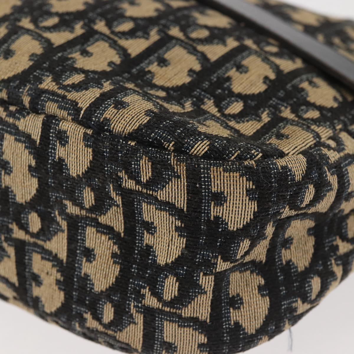 Christian Dior Trotter Canvas Shoulder Bag Navy Gold Auth 144091