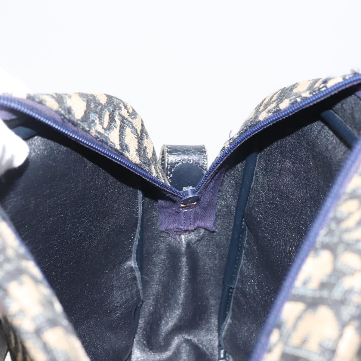 Christian Dior Trotter Canvas Shoulder Bag Navy Gold Auth 144091