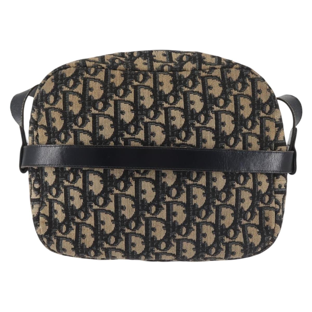 Christian Dior Trotter Canvas Shoulder Bag Navy Gold Auth 144091