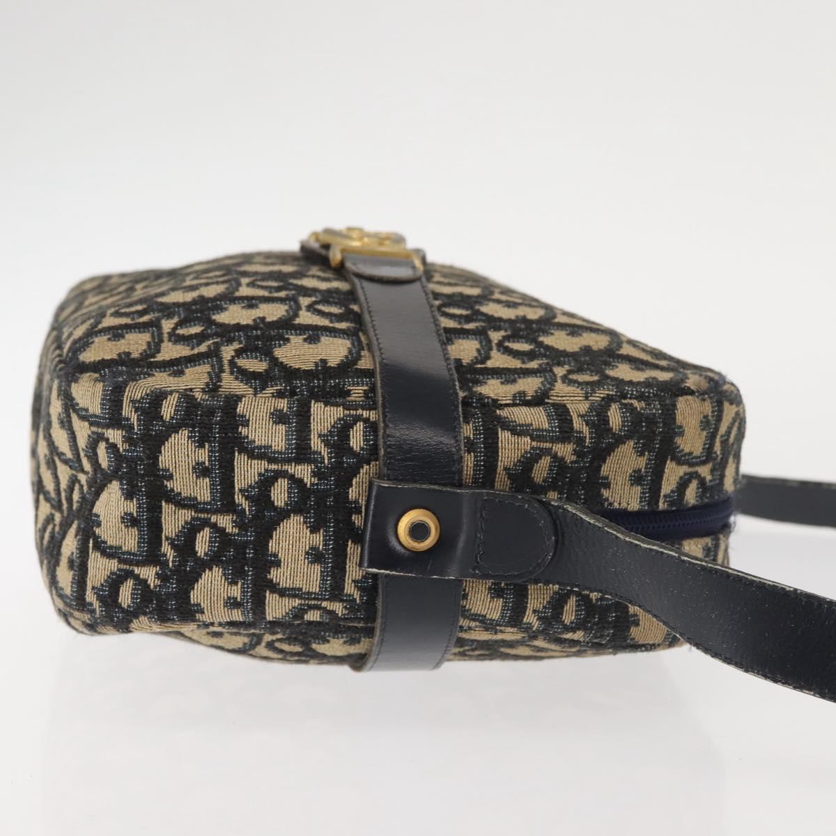 Christian Dior Trotter Canvas Shoulder Bag Navy Gold Auth 144091