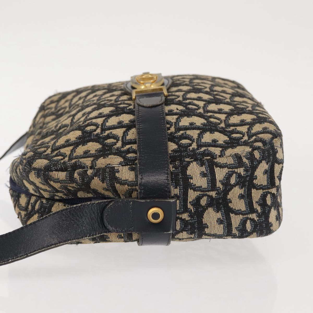 Christian Dior Trotter Canvas Shoulder Bag Navy Gold Auth 144091