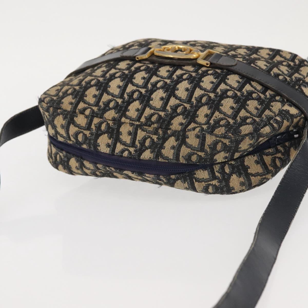 Christian Dior Trotter Canvas Shoulder Bag Navy Gold Auth 144091
