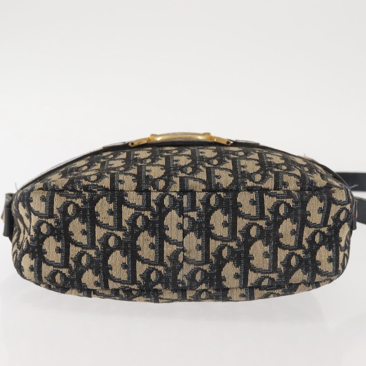 Christian Dior Trotter Canvas Shoulder Bag Navy Gold Auth 144091