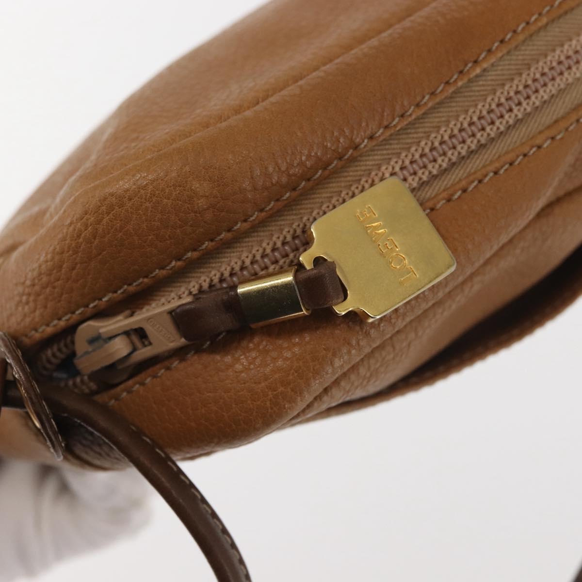 LOEWE Anagram Shoulder Bag Leather Beige Gold Auth 144092