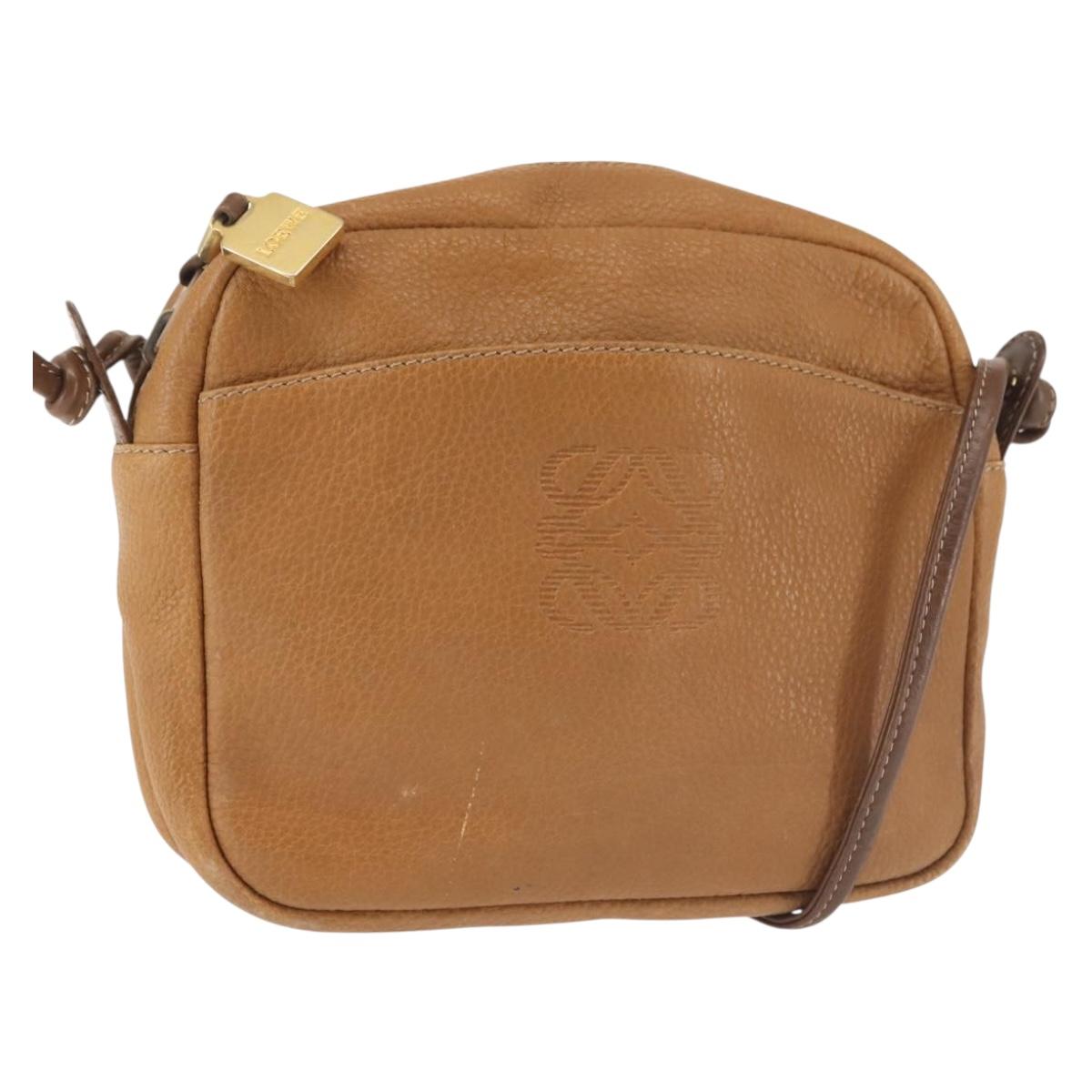 LOEWE Anagram Shoulder Bag Leather Beige Gold Auth 144092