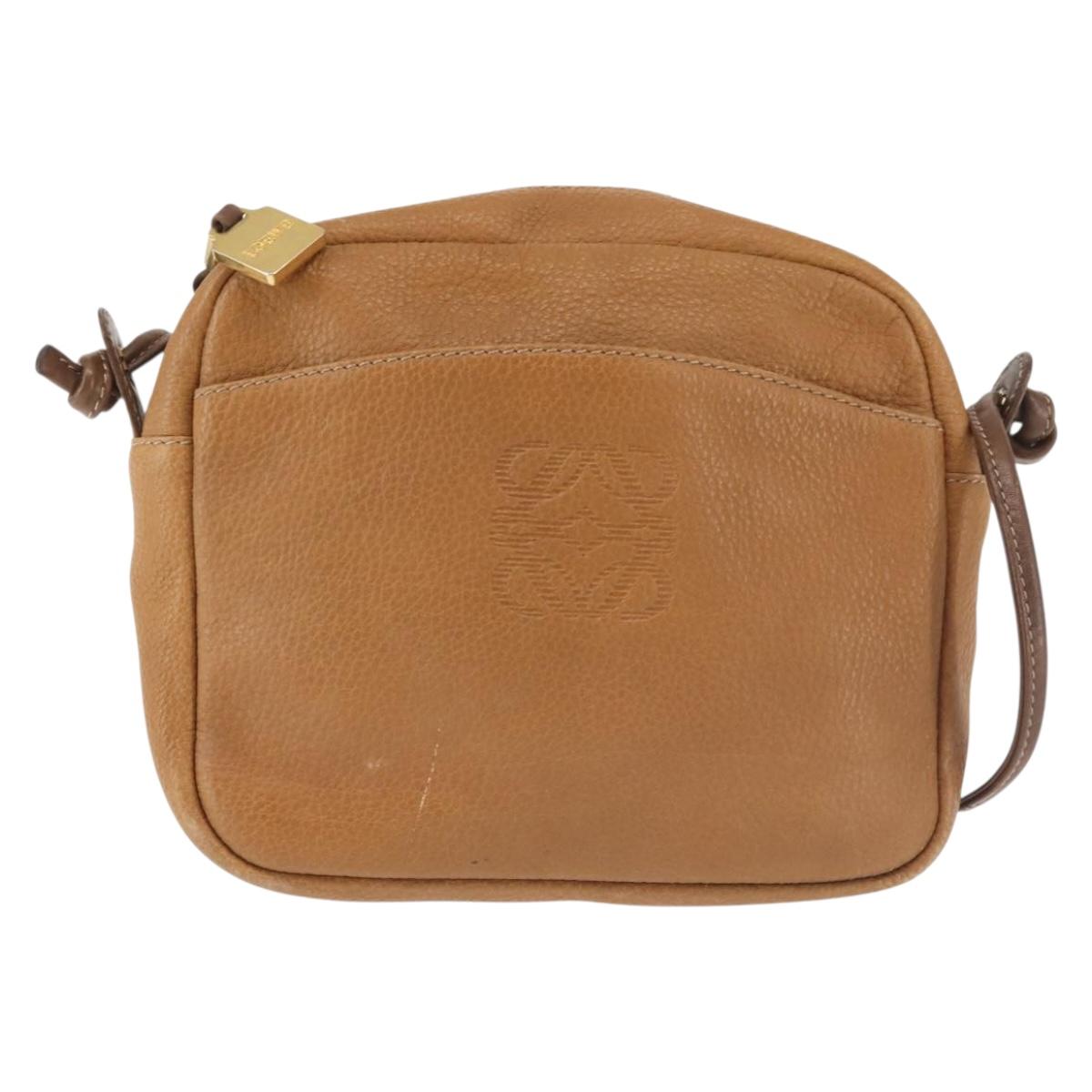 LOEWE Anagram Shoulder Bag Leather Beige Gold Auth 144092