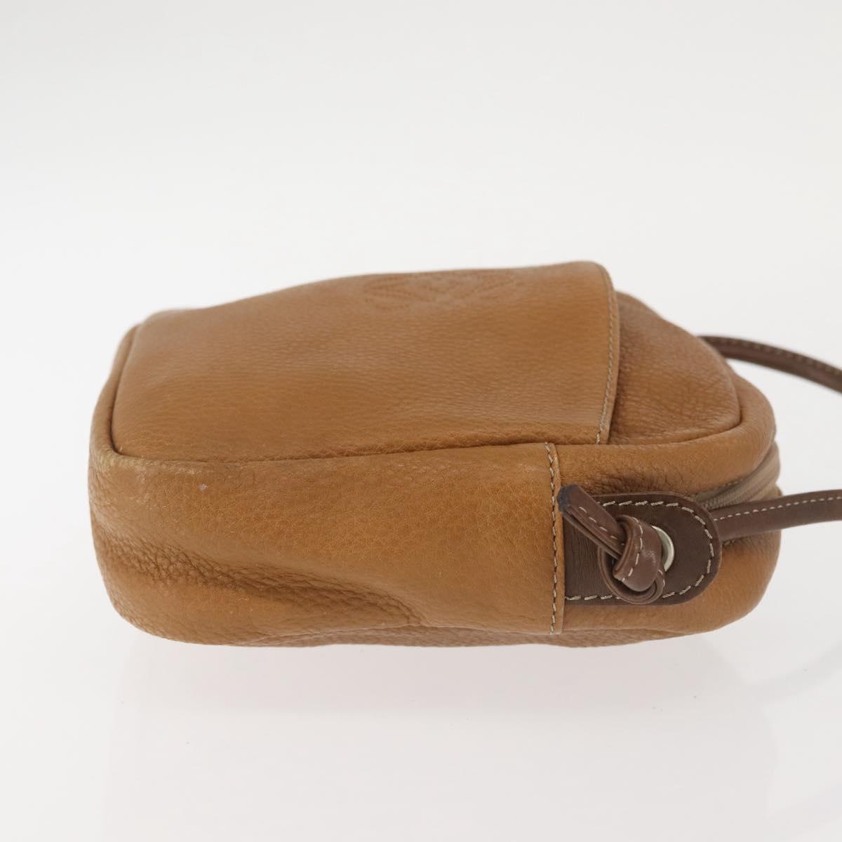 LOEWE Anagram Shoulder Bag Leather Beige Gold Auth 144092