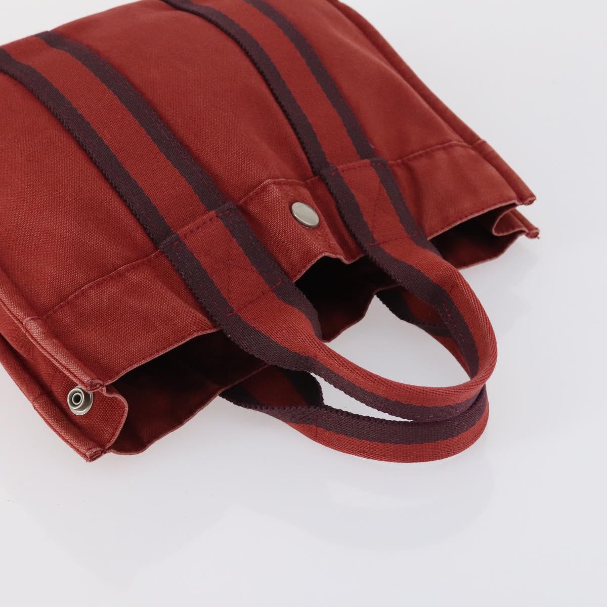 HERMES Fourre Tout PM Hand Bag Canvas 3 Set Gray Red Auth 144094