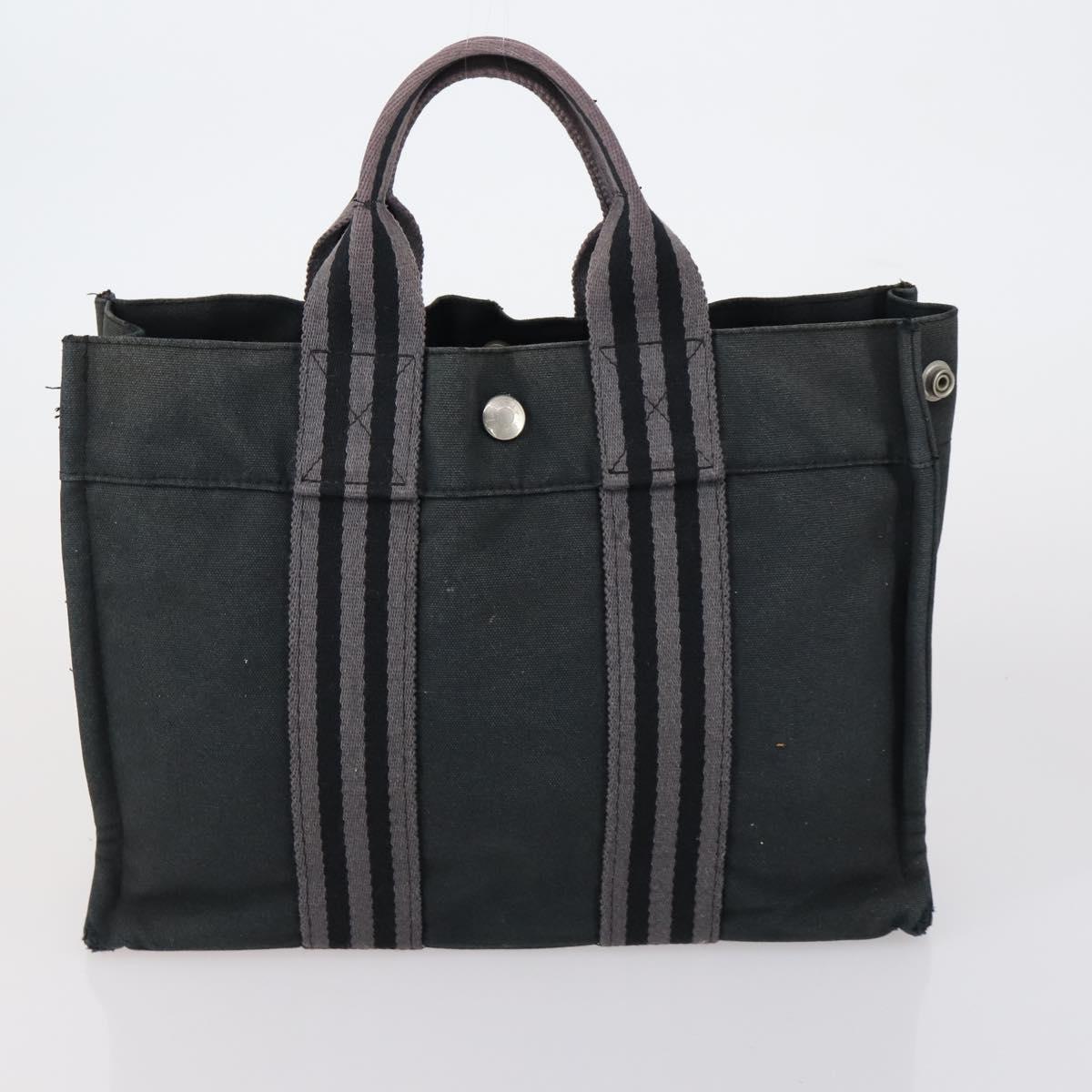 HERMES Fourre Tout PM Hand Bag Canvas 3 Set Gray Red Auth 144094