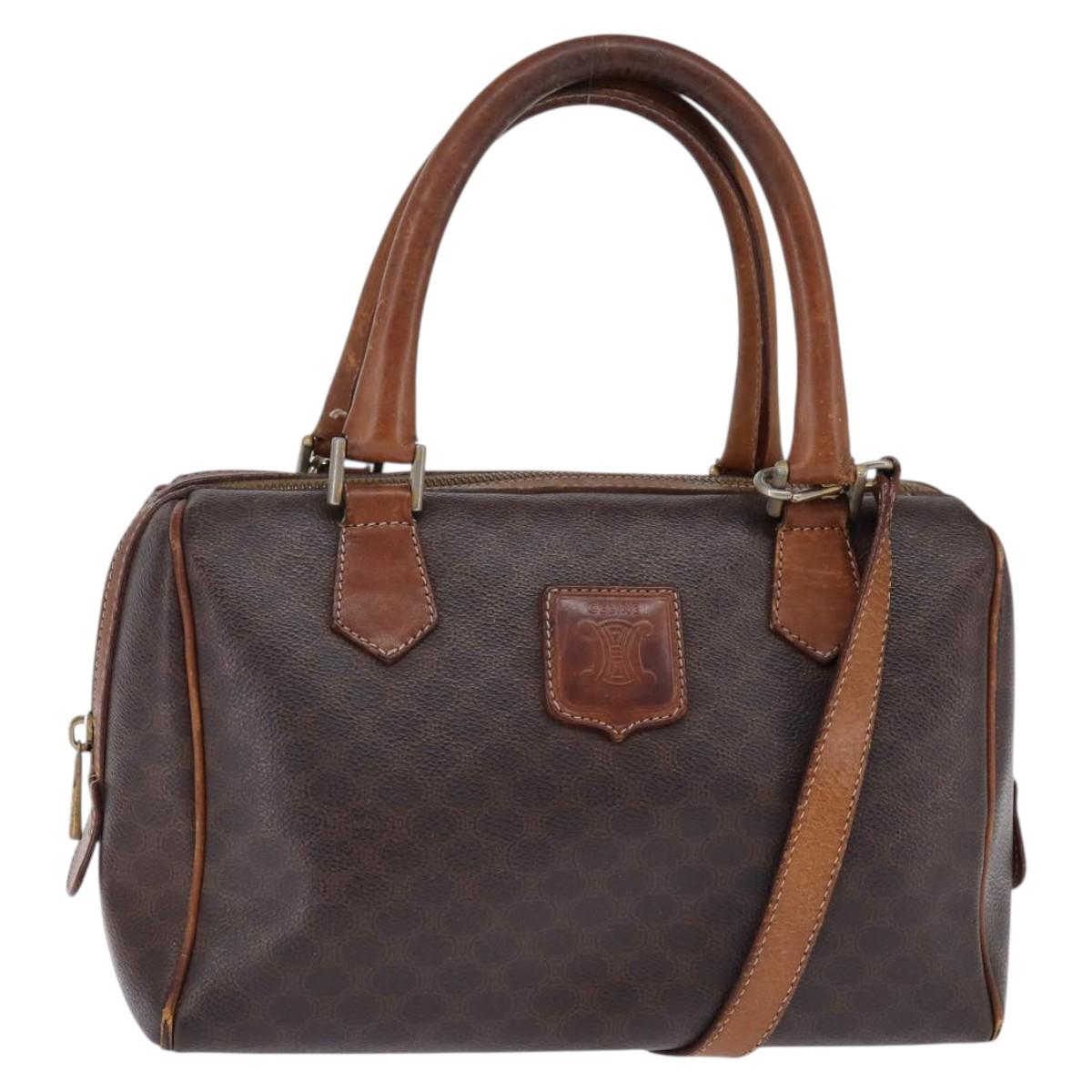 CELINE Macadam Canvas Hand Bag PVC Leather 2way Brown Gold Auth 144099