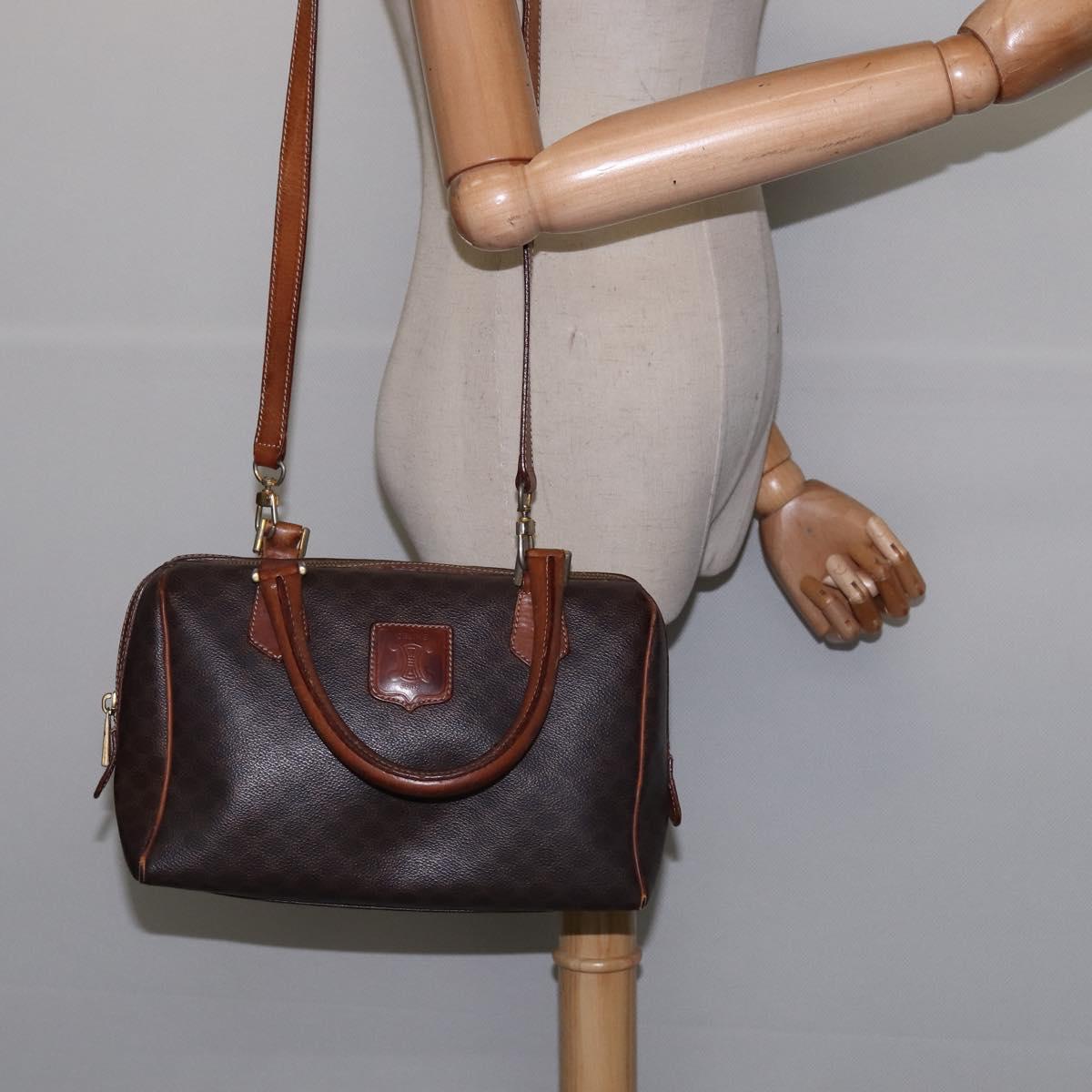 CELINE Macadam Canvas Hand Bag PVC Leather 2way Brown Gold Auth 144099