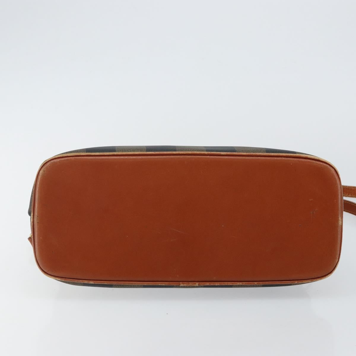FENDI Pecan Canvas Hand Bag PVC 2way Black Brown Auth 144125