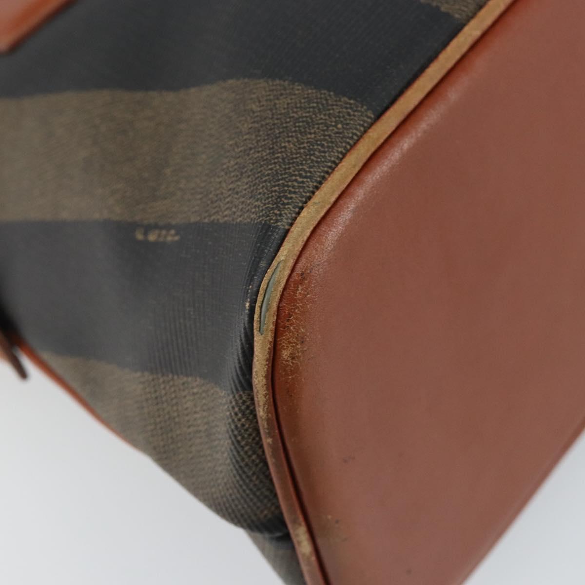 FENDI Pecan Canvas Hand Bag PVC 2way Black Brown Auth 144125