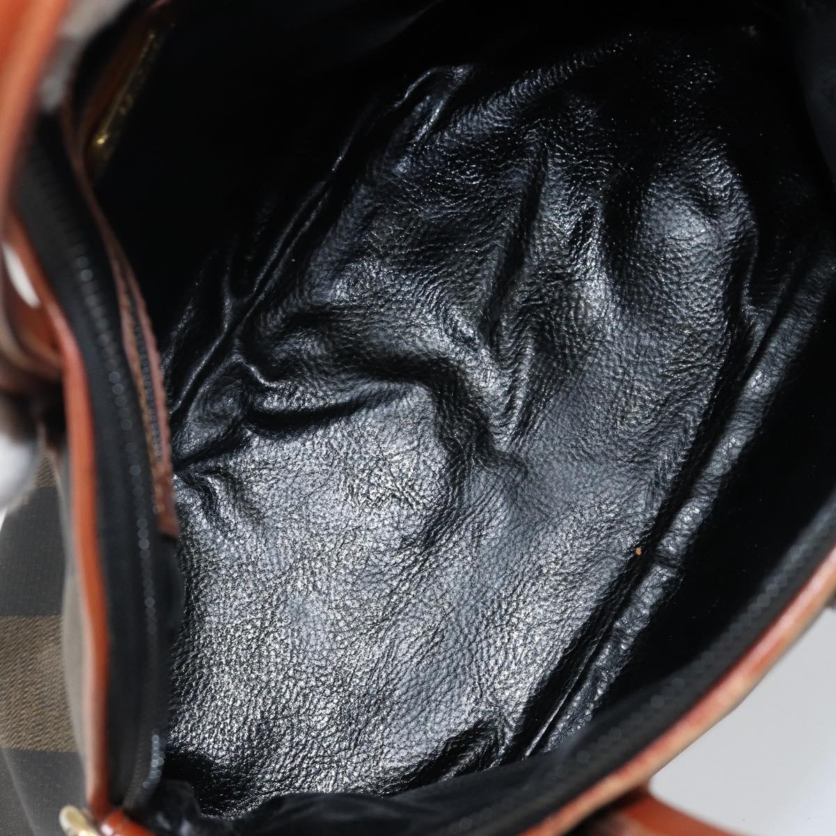 FENDI Pecan Canvas Hand Bag PVC 2way Black Brown Auth 144125