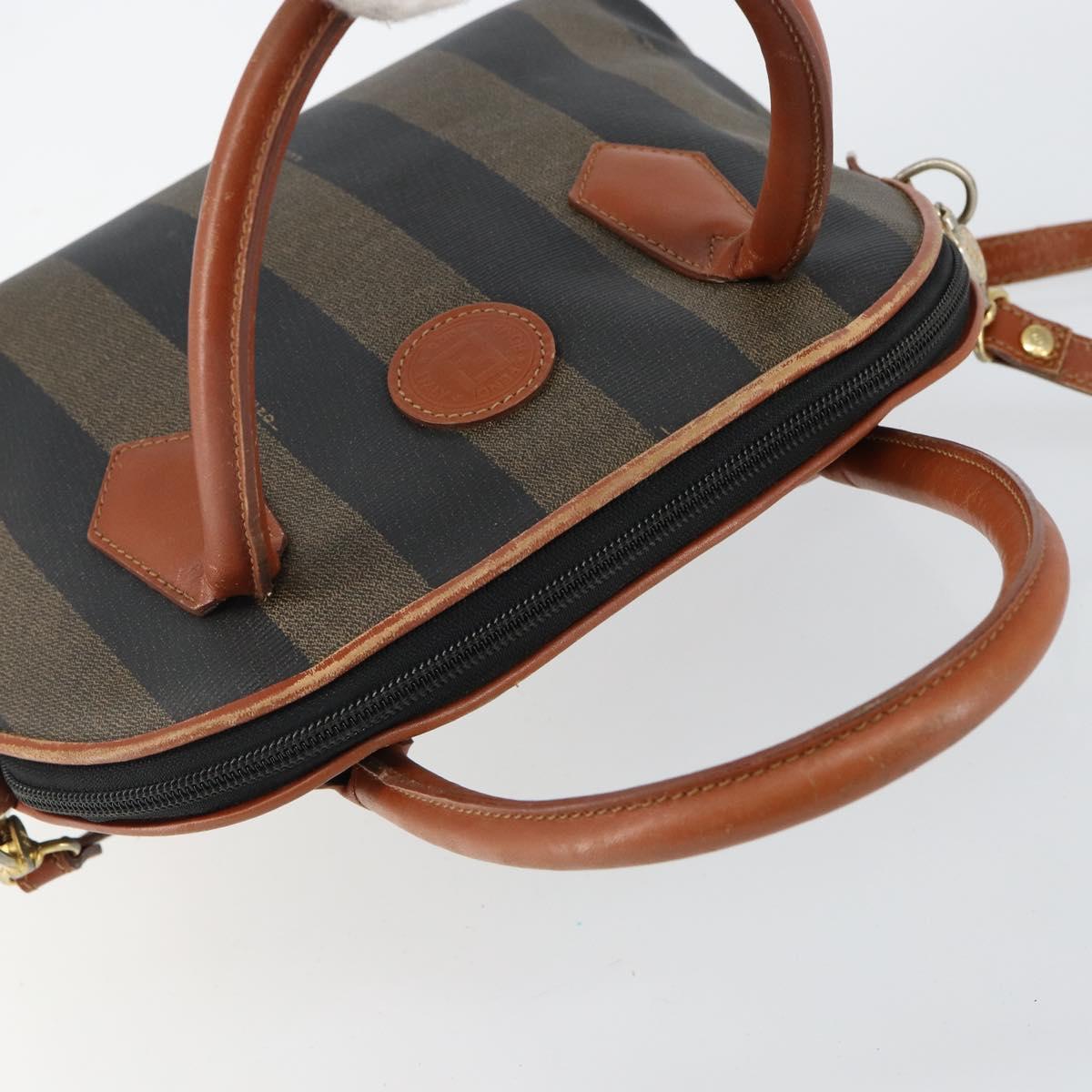 FENDI Pecan Canvas Hand Bag PVC 2way Black Brown Auth 144125