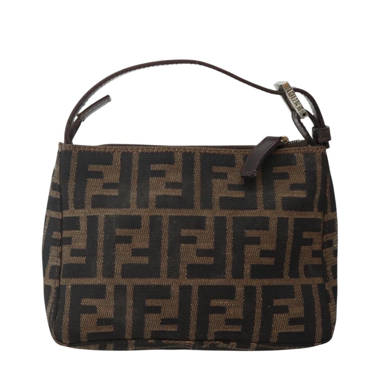 FENDI Zucca Canvas Hand Bag Brown Black Auth 144126