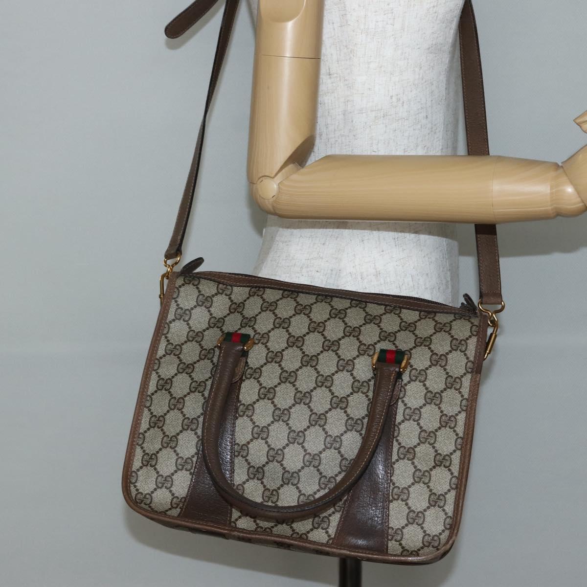 GUCCI GG Supreme Web Sherry Line Tote Bag PVC Beige Gold 41 02 039 Auth 144132