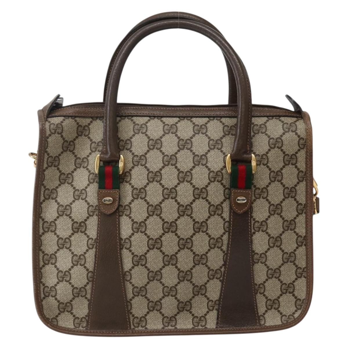 GUCCI GG Supreme Web Sherry Line Tote Bag PVC Beige Gold 41 02 039 Auth 144132
