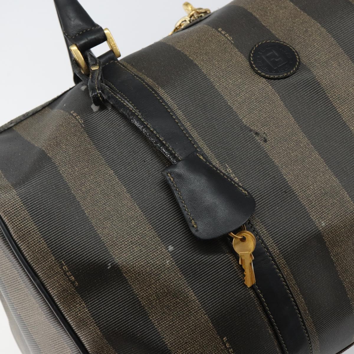 FENDI Pecan Canvas Boston Bag PVC Black Brown Auth 144142