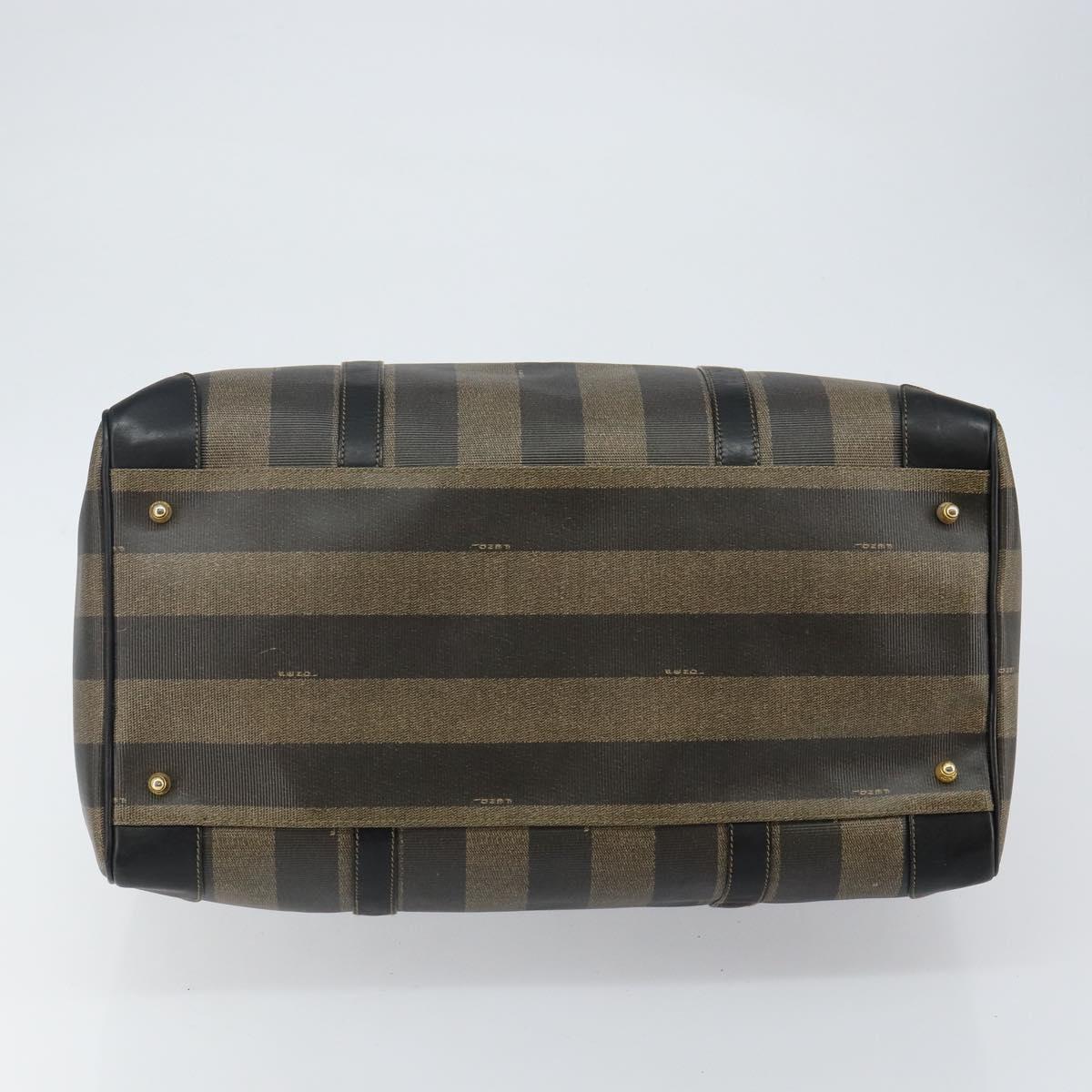 FENDI Pecan Canvas Boston Bag PVC Black Brown Auth 144142